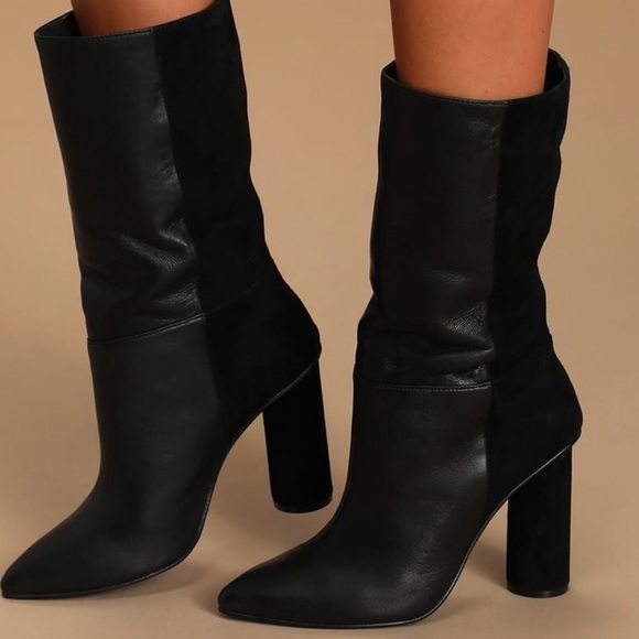 Lulus Shoes - Lulu's Black Two-Tone Leather & Suede Heeled Boots